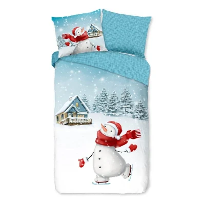 Afbeelding van Good Morning Kinderdekbedovertrek &quot;sneeuwpop in winterlandschap&quot; Multi (140x200/220 cm) Katoen Flanel
