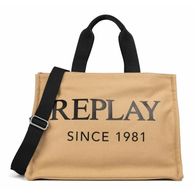 Afbeelding van REPLAY Schoudertas Shopper Shoulder Bag Canvas Beige