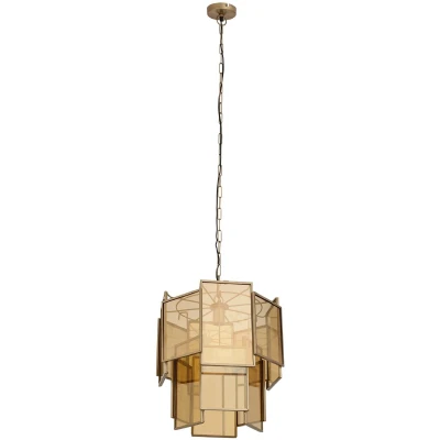 Afbeelding van PTMD Loucas Brass Lustre Glass Hanging Lamp Layers S