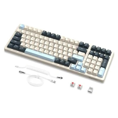 Afbeelding van MAMBASNAKE K8 clavier mécanique coloré à 3 modes, joint Bluetooth sans fil 2.4G, de jeu 19RVB avec câble enroulé, interrupteur bleu échangeable chaud pour ordinateur portable PC Mac Myrtille