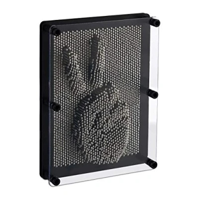 Afbeelding van Relaxdays pinart 3D spijkerspel afdruk spijkerbed pinpression zwart zilver