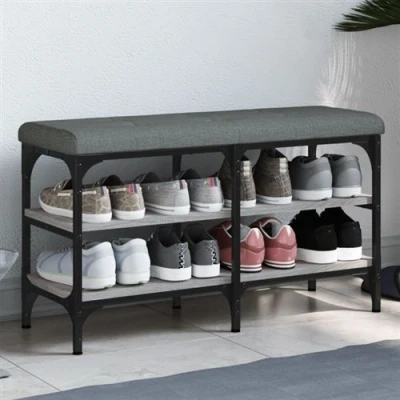 Afbeelding van Schoenenbankje 82x32x47 cm bewerkt hout grijs sonoma eikenkleur