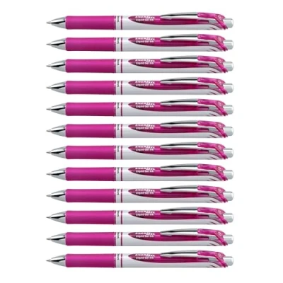 Afbeelding van Pentel EnerGel BL77 V4X navulbare gel rollerbalpennen met klikmechanisme 0,7 mm diameter = 0,35 lijndikte magenta (12 stuks)