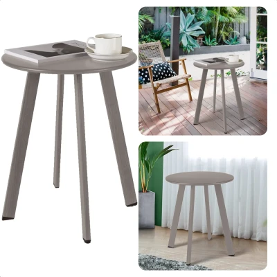 Afbeelding van Cheqo® Metalen Tafel Bijzettafel Tuintafel Nachtkastje Tafeltje voor Binnen en Buiten 40 cm Diameter 49 Hoogte Gepoedercoat Mat Taupe 50 kg Draagvermogen