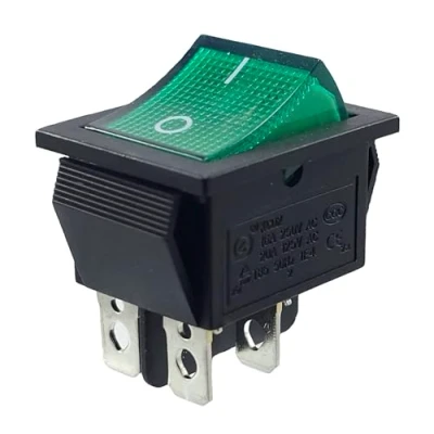 Afbeelding van 4 polige tuimelschakelaar 16A 250V AC 28x21mm groene LED verlichting