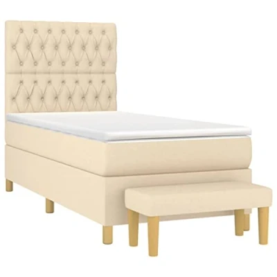 Afbeelding van vidaXL Boxspring met matras stof crèmekleurig 100x200 cm