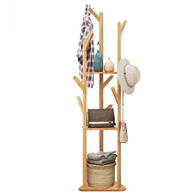 Afbeelding van unho Kapstok op poten van bamboe, robuust kledingrek met 9 haken en stabiele basis, kledingkast, max. belasting 15 kg, ideaal voor huis, slaapkamer, woonkamer, 170 x 40 cm