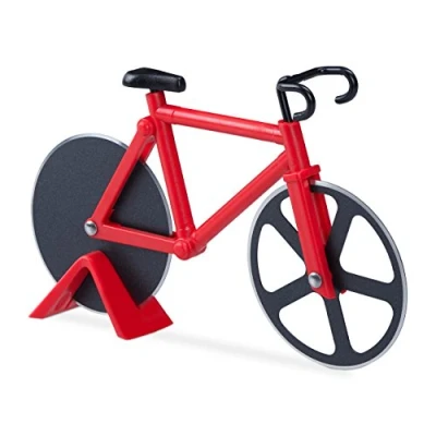 Afbeelding van Relaxdays pizzasnijder fiets pizzames racefiets pizzaroller origineel deegroller rood