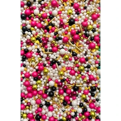 Afbeelding van SD Pearls Mélange de sucres en rose, noir, blanc et or pour gâteaux glamour, anniversaire décoration luxe (mélange « Glamour », 100 g)