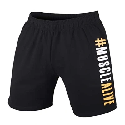 Afbeelding van Muscle Alive Katoenen badstof bodybuilding shorts voor heren, 7 zwart
