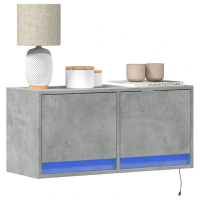 Afbeelding van Tv wandmeubel met LED verlichting 80x31x35 cm betongrijs