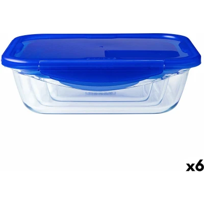 Afbeelding van Hermetische Lunchtrommel Pyrex Cook &amp; Go 20,5 x 15,5 6 cm Blauw 800 ml Glas (6 Stuks)