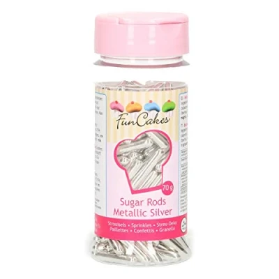 Afbeelding van FunCakes Metallic Sugar Rods Xl Silver Sprinkles Prachtige smaak, perfect voor het decoreren van cupcakes, 70 g