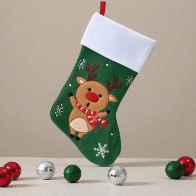 Afbeelding van Kerstsok met Hanger Rendier Donkergroen Kerstdecoratie