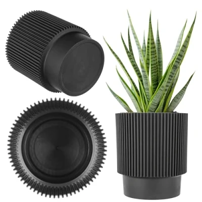 Afbeelding van KADAX Bloempot, decoratieve plantenbak, kunststof, rond, voor binnen en buiten, moderne bloempot kamerplanten, zwart, 18 cm
