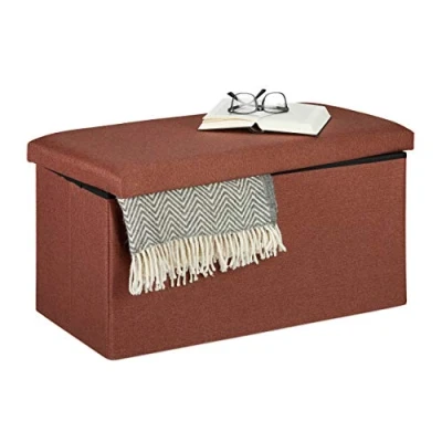 Afbeelding van Relaxdays hocker met opbergruimte halbank zitbank zitkist 84 l voetenbank stof bruin