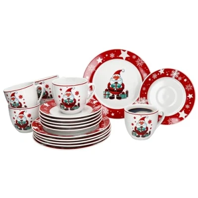 Afbeelding van MamboCat Kerstman koffieservies 18 delig, van porselein voor 6 personen met kerstdecoratie, koffiekopjes 190 ml, schoteltjes en taartborden, servies Kerstmis