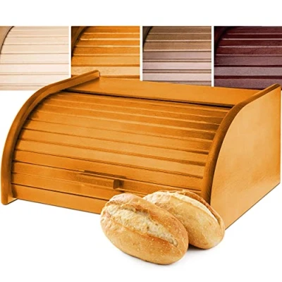 Afbeelding van Ruime broodtrommel van hoogwaardig hout, met roldeksel voor langere versheid, voorklep, ecologisch, roltrommel, broodopslag (beige