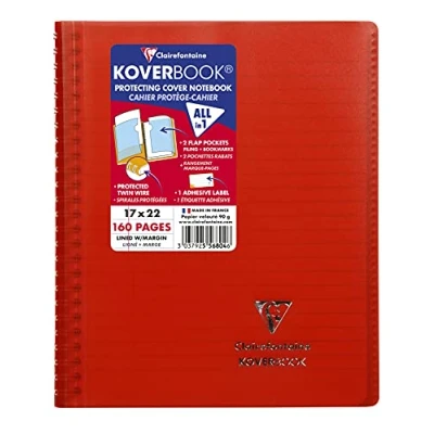 Afbeelding van Clairefontaine 556804C, rood Koverbook spiraalvormig notitieboek, 17 x 22 cm, 160 pagina&#039;s, gelinieerd, met rand, wit papier, 90 g, omslag van polypropyleen