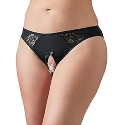 Afbeelding van Cottelli Plus Size Erotische Slip met Open Kruis en Kanten Inzetstukken Maat XL Zwart