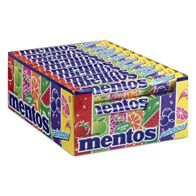 Image de Mentos Dragees chery Rainbow grand paquet de 40 rouleaux (38g/14 pièces par rouleau), saveurs fruits mélangées, friandises sucrées