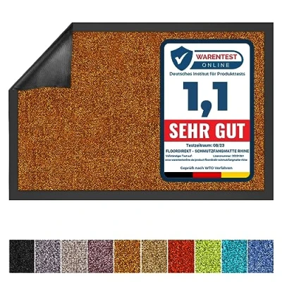 Afbeelding van Floordirekt Schoonloopmat Rhine, wasbare en effectieve vloermat, vuilvangmat met antislip achterkant, deurmat in vele maten kleuren, bruin, 40 x 60 cm
