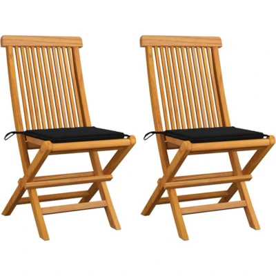 Afbeelding van vidaXL Tuinstoelen 2 st met zwarte kussens massief teakhout