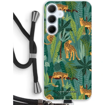 Afbeelding van Case Company® hoesje met Koord geschikt voor Samsung Galaxy A35 Luipaard 2 Telefoonhoesje Zwart Bescherming aan alle Kanten en Over de Schermrand