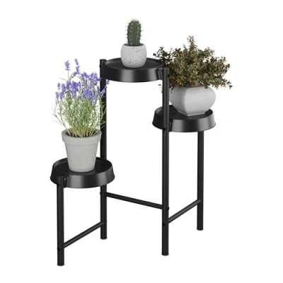 Afbeelding van plantenstandaard binnen 61 x 55 30 cm 3 etages metaal kunststof zwart