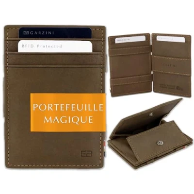 Afbeelding van Garzini Portemonnee heren en dames leder, Kaarthouder RFID, Portefeuille Muntzakje 7 kaarten, Bruin