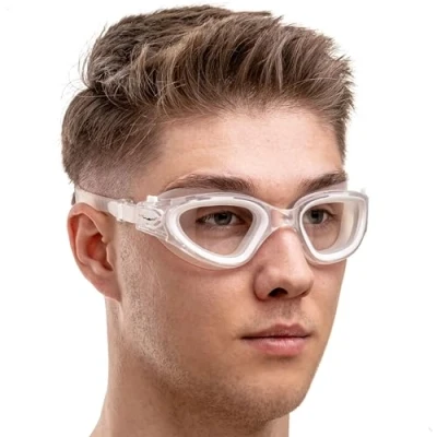Afbeelding van AqtivAqua DX H Zwembril voor kinderen en volwassenen, uniseks (wit transparant, zilveren etui, getint glas)