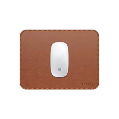 Afbeelding van SATECHI muismat van veganistisch leer, 25 x 19 cm, voor kantoor en thuis, elegant ergonomisch, omkeerbaar krasbestendig, gemaakt kunstleer, muismat, bruin