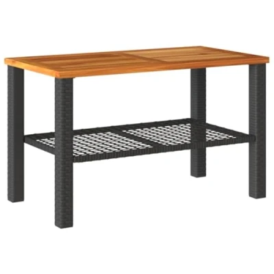 Afbeelding van Tuintafel 70x38x42 cm poly rattan en acaciahout zwart