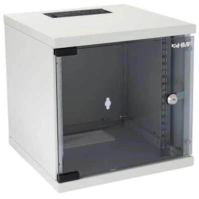 Afbeelding van HMF 63406 07 netwerkkast, serverkast 10 inch, 6 U, diepte 300 mm, volledig gemonteerd, glazen deur, lichtgrijs