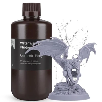 Afbeelding van ELEGOO Waterwasbare hars V2.0 voor 3D printer, LCD, UV, 405 nm, fotopolymeerhars, keramiek, grijs, 1000 g