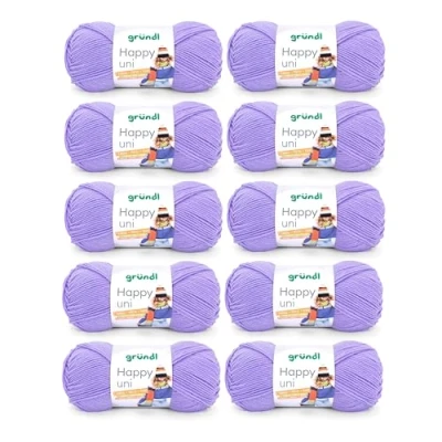 Afbeelding van Gründl Happy Uni Brei en haakgaren met wolkarakter, 100% polyacryl, pluisvrij, 100 g / 250 m, naalddikte 4 5, 10 x g, paars
