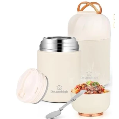 Afbeelding van ZWOOS Récipient isotherme pour aliments 850 ml En acier inoxydable Avec poignée Thermos anti fuite cuillère 12 heures les boissons chaudes et au froid Blanc