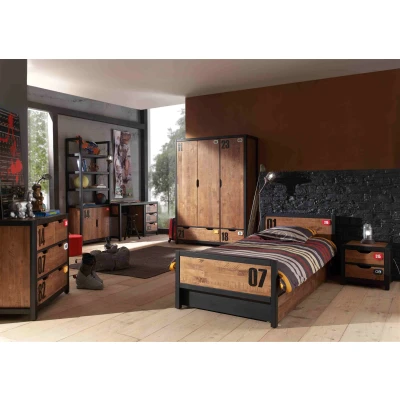 Afbeelding van LUCEVI Alex bed + Nachtkastje Rolbed Bureau 3 Deurs Kleerkast Boekenkast Commode laden Bruin 90x200 cm