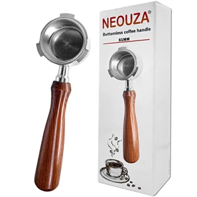 Afbeelding van NEOUZA Espresso Bottomless Portafilter 51mm Compatible with DeLonghi Dedica EC680/EC685/EC785/EC820/EC850/EC860 Smeg Coffee Machine, Stainless Steel,Premium Rosewood