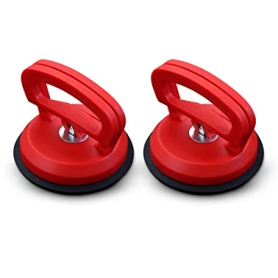 Afbeelding van Hwtcjx tegelzuignap, carrosseriezuignap, zuignap, set van 2, professionele glastrekker, schuiver, tang, voor glas, keramische tegels (rood, D115 mm) (A)