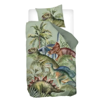 Afbeelding van Snoozing Stegosaurus Flanel Dekbedovertrek Eenpersoons 140x200/220 cm Groen