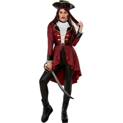 Afbeelding van Smiffy&#039;s Piraat &amp; Viking Kostuum Luxe Boekanier Pirate Vrouw Rood, Zwart Small Carnavalskleding Verkleedkleding