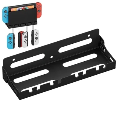 Afbeelding van JYiuog Support mural en métal pour Nintendo Switch/Switch OLED avec 4 crochets Joy Con Noir