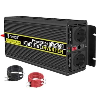 Afbeelding van novopal Power Inverter Pure Sinusgolf 3000 Watt 12V DC naar 230V/240V AC Converter 2AC EU Outlets Car met Dual USB Ports 5 Meter Afstandsbediening en Twee Koelventilatoren Peak 6000