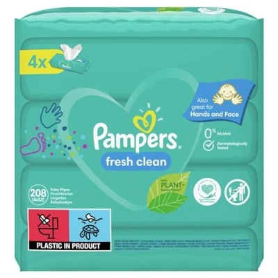 Afbeelding van Pampers Billendoekjes Fresh Clean Navulpak 4x52=208 doekjes
