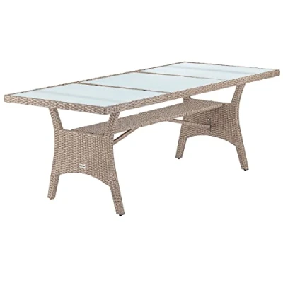 Afbeelding van Casaria Polyrattan Tafel Veiligheidsglasblad 190x90x74 cm Beige