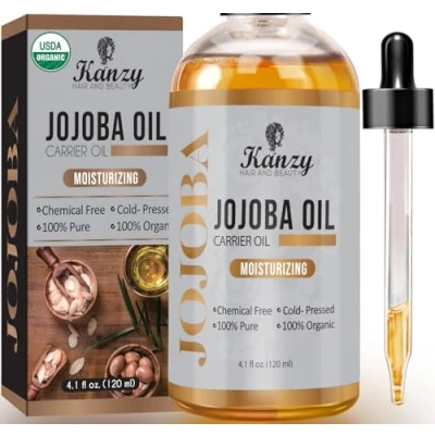 Afbeelding van Kanzy jojoba olie, koudgeperst, voor gezicht, lichaam, haar, nagels en huid, 100% zuiver natuurlijk, hydraterend de huid
