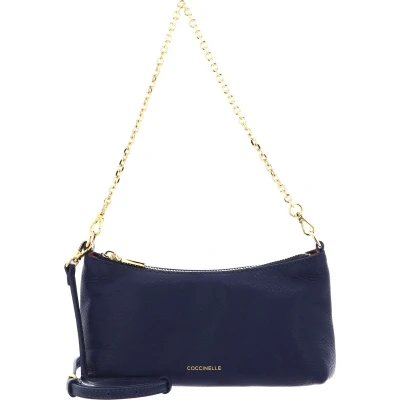 Afbeelding van COCCINELLE Leren Schoudertas Aura Mini Bag Grained Leather Royal Blue Blauw