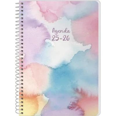 Afbeelding van Q Kalon Agenda Scolaire 2025 2026 Vue Semaine, Taille A5 (15x21 cm), Espagnol et Anglais, Septembre à Juin, Fermeture Spirale, Couverture Flexible avec Plastique Protecteur Stain