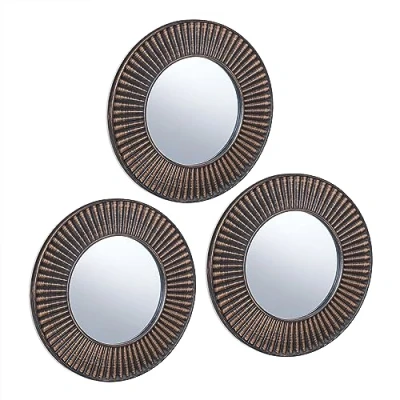 Afbeelding van Relaxdays Wandspiegel set van 3 ronde spiegels kleine hangspiegels lijst Ø 25 cm